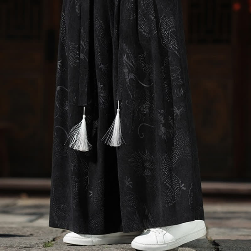 Buddha Stones Pantaloni da uomo a gamba larga con coulisse, stile vintage autunno/inverno, con motivo drago, con tasche. - image 20