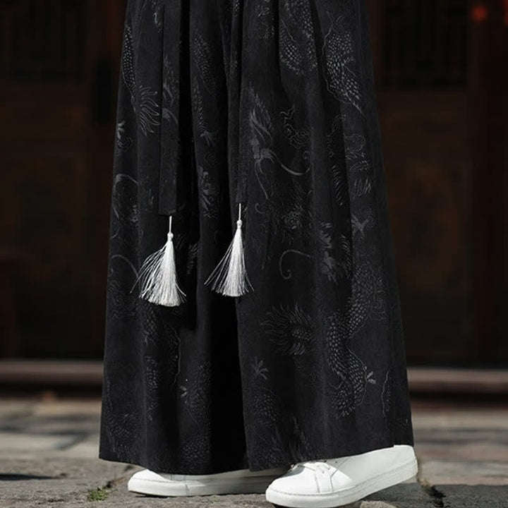 Buddha Stones Pantaloni da uomo a gamba larga con coulisse, stile vintage autunno/inverno, con motivo drago, con tasche. - image 20