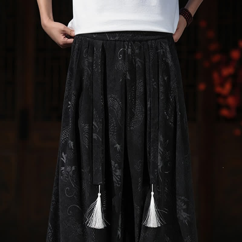 Buddha Stones Pantaloni da uomo a gamba larga con coulisse, stile vintage autunno/inverno, con motivo drago, con tasche. - image 18