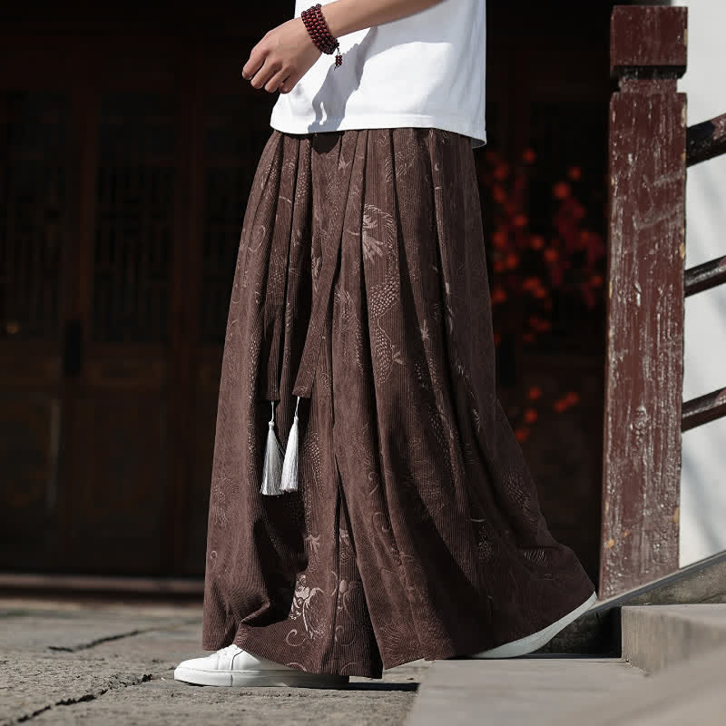 Buddha Stones Pantaloni da uomo a gamba larga con coulisse, stile vintage autunno/inverno, con motivo drago, con tasche. - image 7
