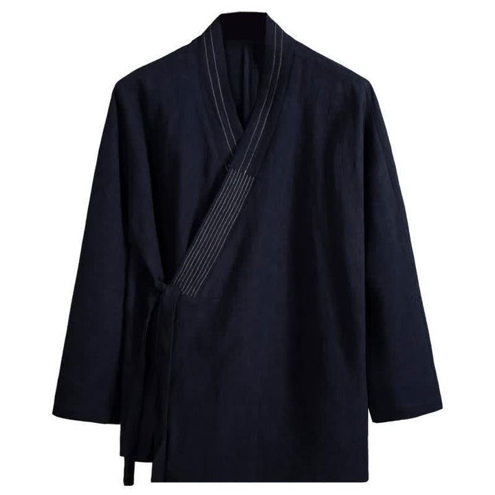 Buddha Stones Kimono da uomo in ramia tinta unita, stile vintage, con coulisse, per l'autunno. - image 3