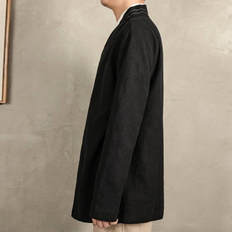 Buddha Stones Kimono da uomo in ramia tinta unita, stile vintage, con coulisse, per l'autunno. - image 15
