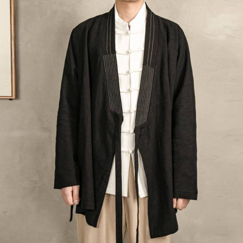 Buddha Stones Kimono da uomo in ramia tinta unita, stile vintage, con coulisse, per l'autunno. - image 13