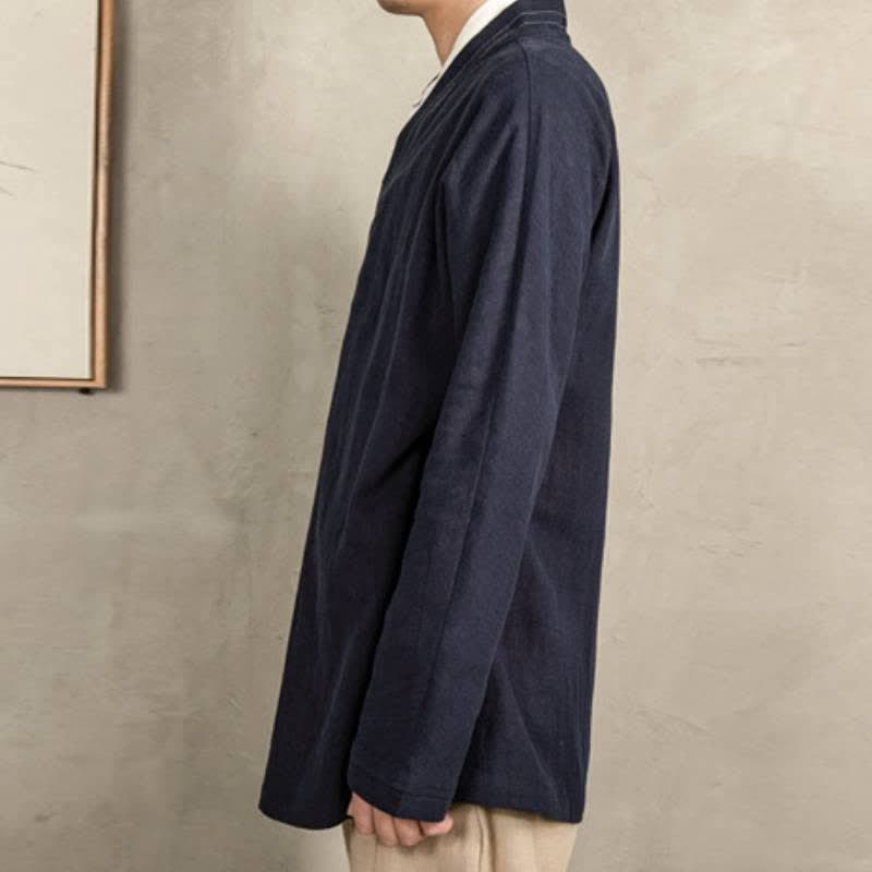 Buddha Stones Kimono da uomo in ramia tinta unita, stile vintage, con coulisse, per l'autunno. - image 5