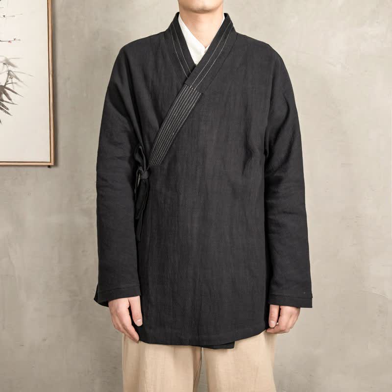 Buddha Stones Kimono da uomo in ramia tinta unita, stile vintage, con coulisse, per l'autunno. - image 11