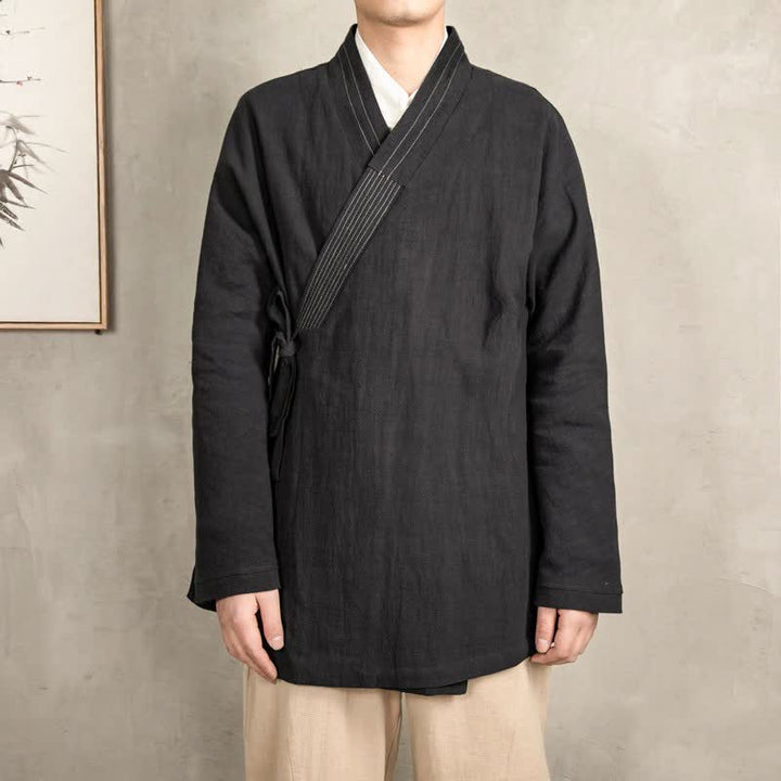 Buddha Stones Kimono da uomo in ramia tinta unita, stile vintage, con coulisse, per l'autunno. - image 11
