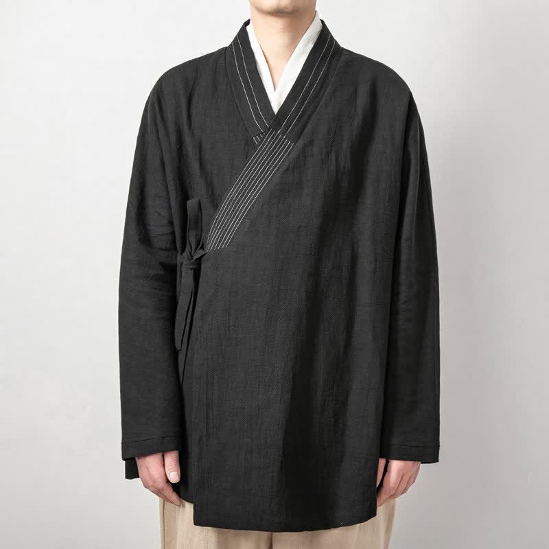 Buddha Stones Kimono da uomo in ramia tinta unita, stile vintage, con coulisse, per l'autunno. - image 10