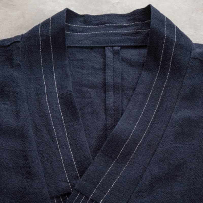 Buddha Stones Kimono da uomo in ramia tinta unita, stile vintage, con coulisse, per l'autunno. - image 6