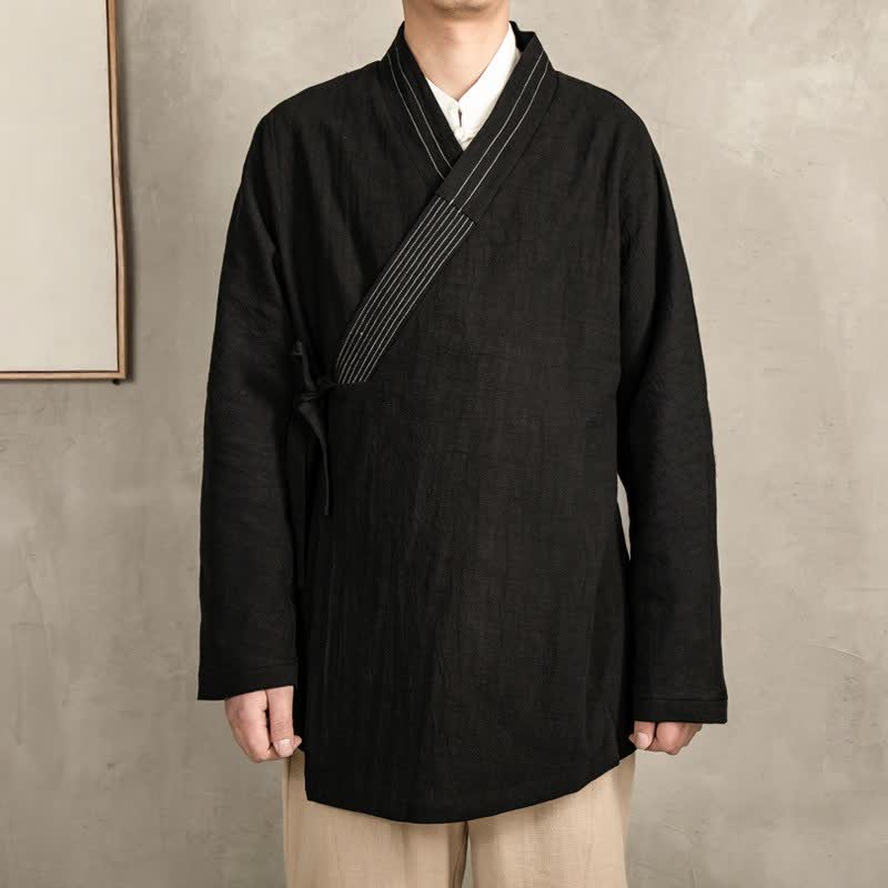 Buddha Stones Kimono da uomo in ramia tinta unita, stile vintage, con coulisse, per l'autunno. - image 12
