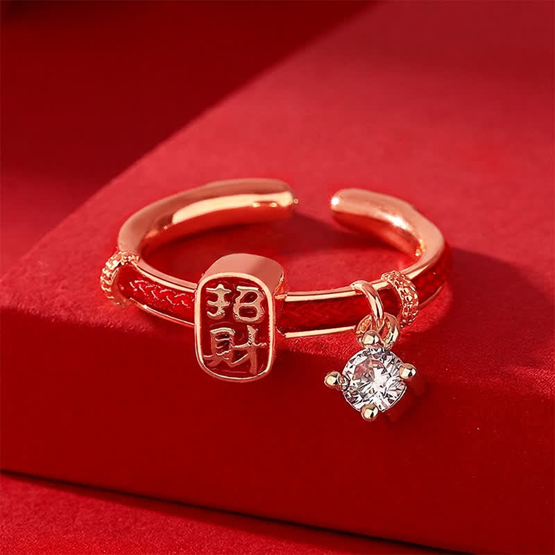Buddha Stones Anello portafortuna in lega di rame con cordino rosso. - image 9