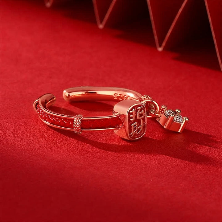 Buddha Stones Anello portafortuna in lega di rame con cordino rosso. - image 10