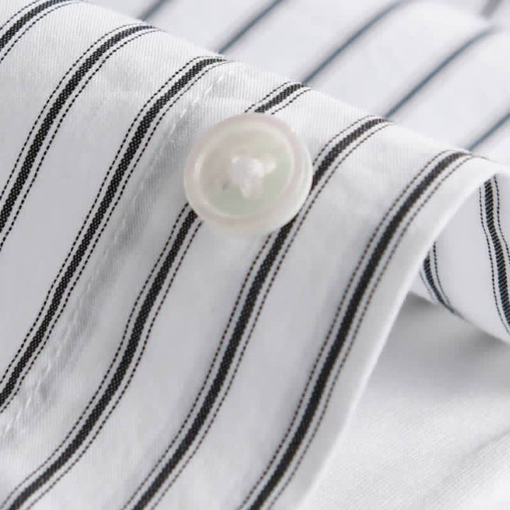 Buddha Stones Camicia da uomo a maniche lunghe in cotone a righe, casual, con bottoni, per primavera/autunno, con taschino. - image 12