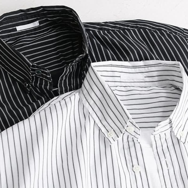 Buddha Stones Camicia da uomo a maniche lunghe in cotone a righe, casual, con bottoni, per primavera/autunno, con taschino. - image 16