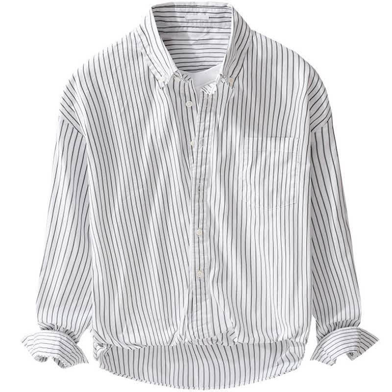 Buddha Stones Camicia da uomo a maniche lunghe in cotone a righe, casual, con bottoni, per primavera/autunno, con taschino. - image 6
