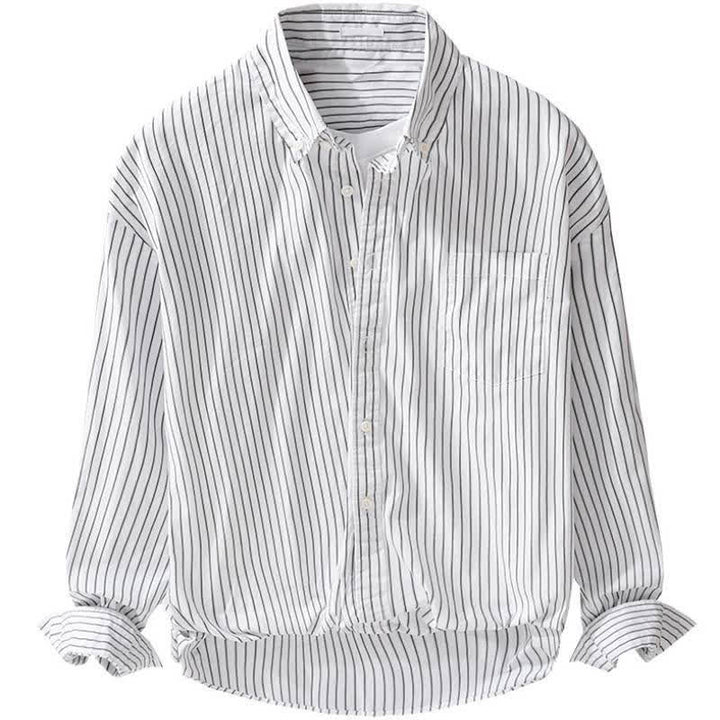Buddha Stones Camicia da uomo a maniche lunghe in cotone a righe, casual, con bottoni, per primavera/autunno, con taschino. - image 6