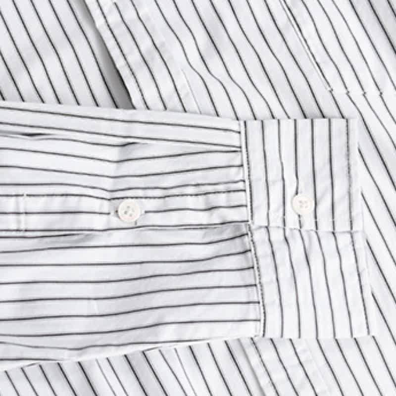 Buddha Stones Camicia da uomo a maniche lunghe in cotone a righe, casual, con bottoni, per primavera/autunno, con taschino. - image 11