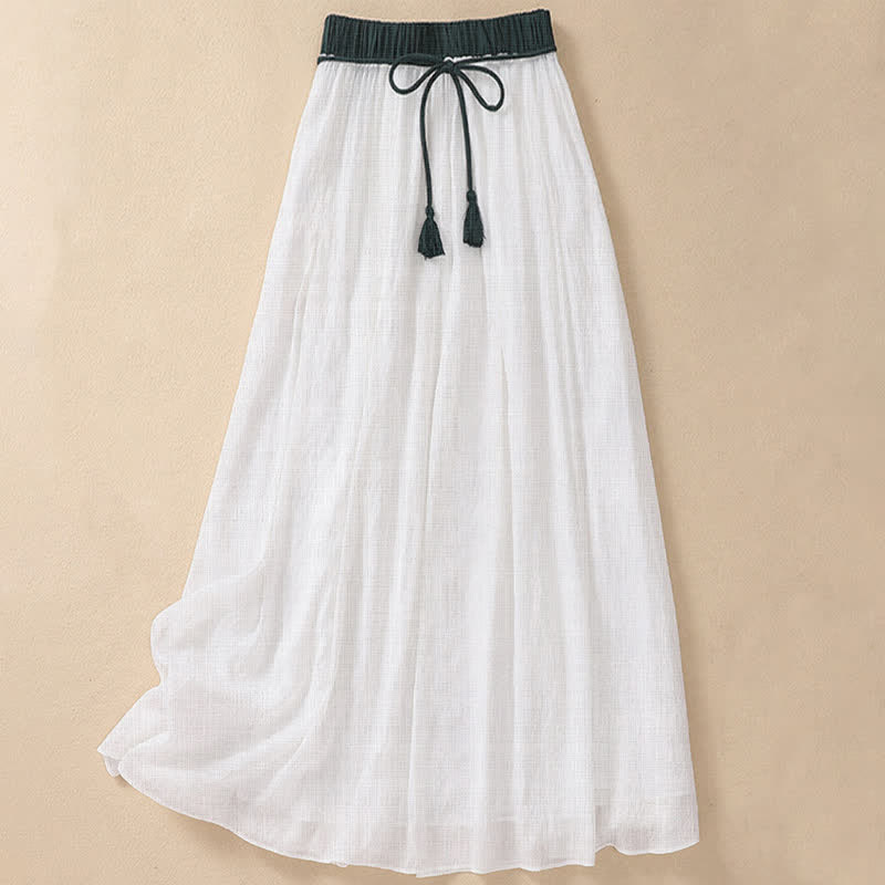 Gonna da donna 7-8 con pieghe a contrasto e allacciatura, modello casual Buddha Stones, lunghezza 7-8. - Bianco - US8-10, UK/AU12-14, EU40-42 (2XL) - image 10