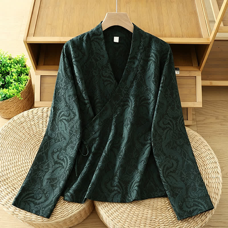 Buddha Stones Kimono da donna autunnale stile Tang vintage con coulisse e stampa floreale. - Verde scuro - US6, UK/AU10, EU38 (XL) - image 0
