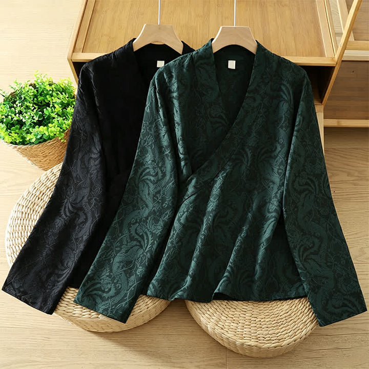 Buddha Stones Kimono da donna autunnale stile Tang vintage con coulisse e stampa floreale. - image 14