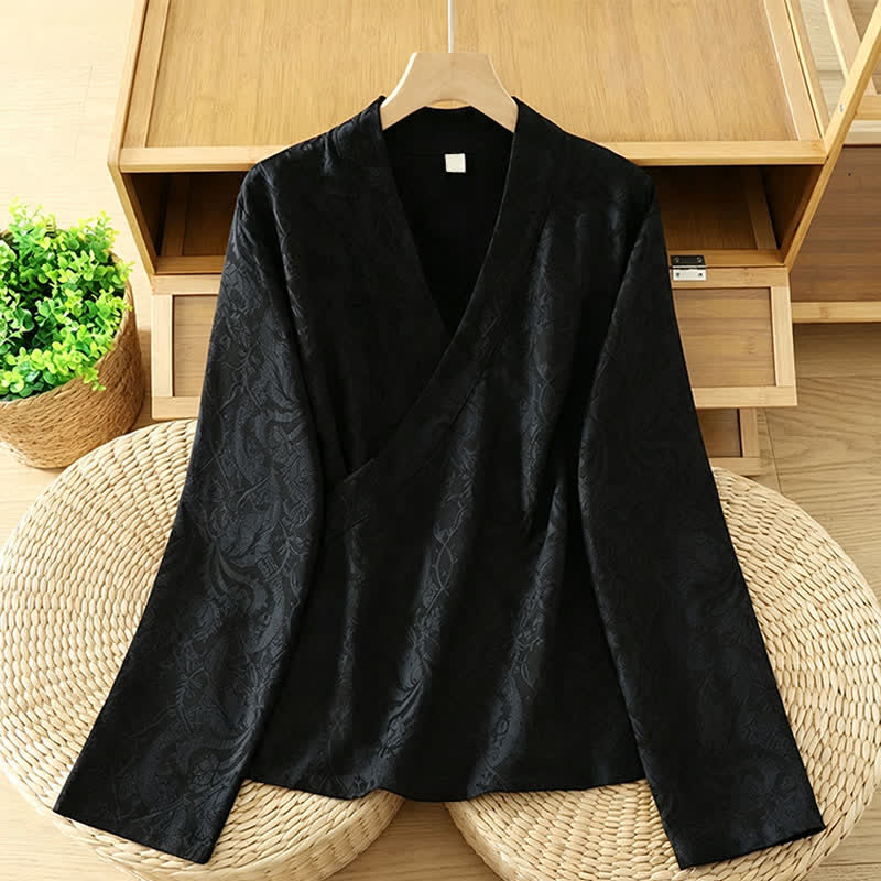 Buddha Stones Kimono da donna autunnale stile Tang vintage con coulisse e stampa floreale. - Nero - US6, UK/AU10, EU38 (XL) - image 9