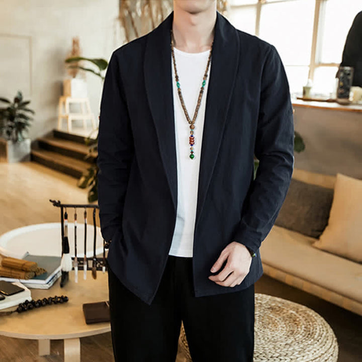 Buddha Stones Kimono da uomo casual, minimalista e tinta unita, ideale per primavera e autunno. - image 17