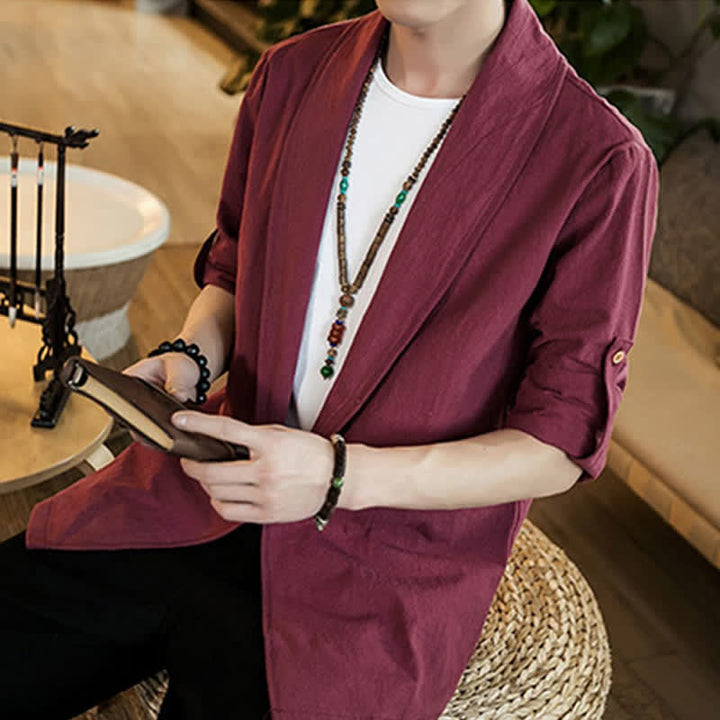 Buddha Stones Kimono da uomo casual, minimalista e tinta unita, ideale per primavera e autunno. - image 23