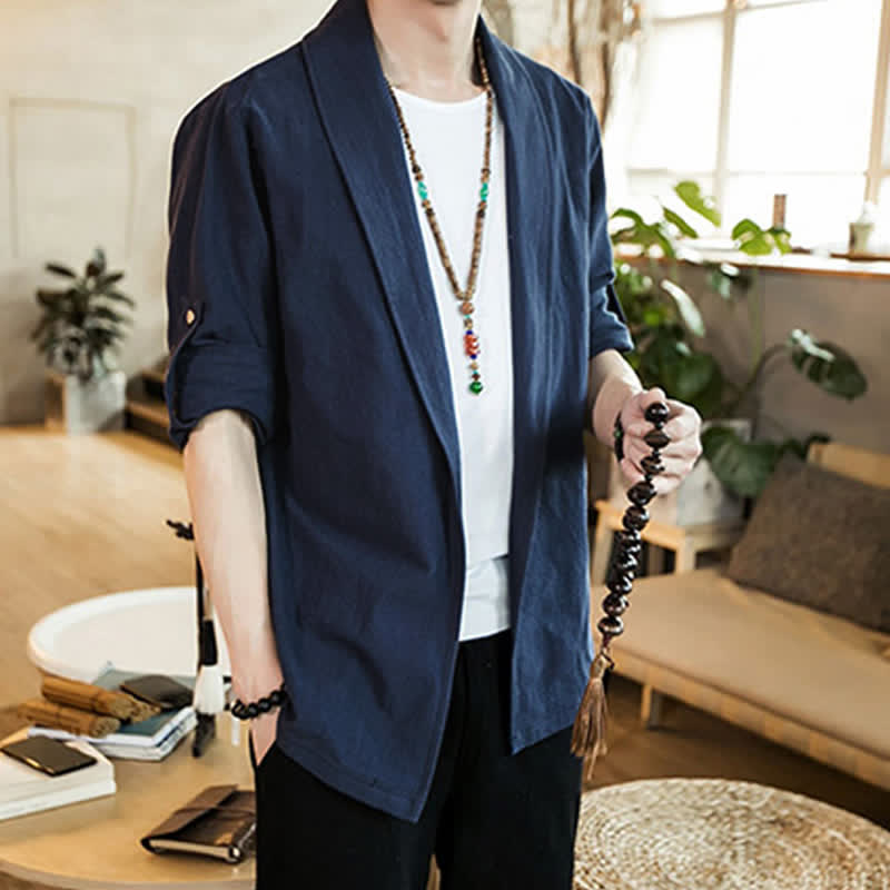 Buddha Stones Kimono da uomo casual, minimalista e tinta unita, ideale per primavera e autunno. - image 1