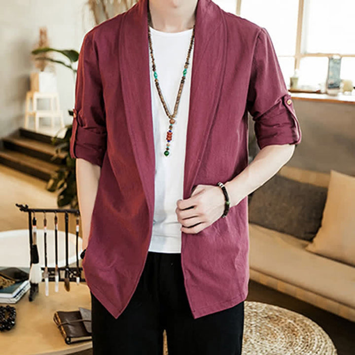 Buddha Stones Kimono da uomo casual, minimalista e tinta unita, ideale per primavera e autunno. - image 21