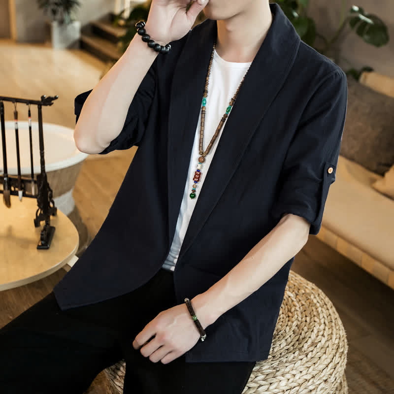 Buddha Stones Kimono da uomo casual, minimalista e tinta unita, ideale per primavera e autunno. - image 18