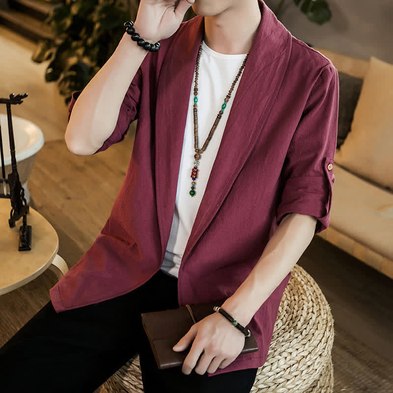 Buddha Stones Kimono da uomo casual, minimalista e tinta unita, ideale per primavera e autunno. - image 22