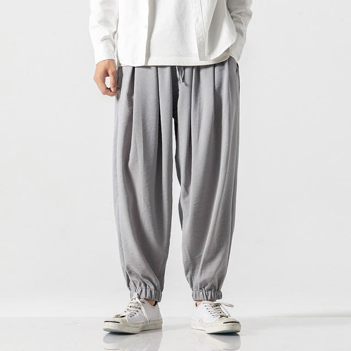 Buddha Stones Pantaloni corti da uomo a tinta unita con coulisse, modello casual primavera/estate, con tasca. - Grigio chiaro - US/UK/AU46, EU56 (5XL) - image 30