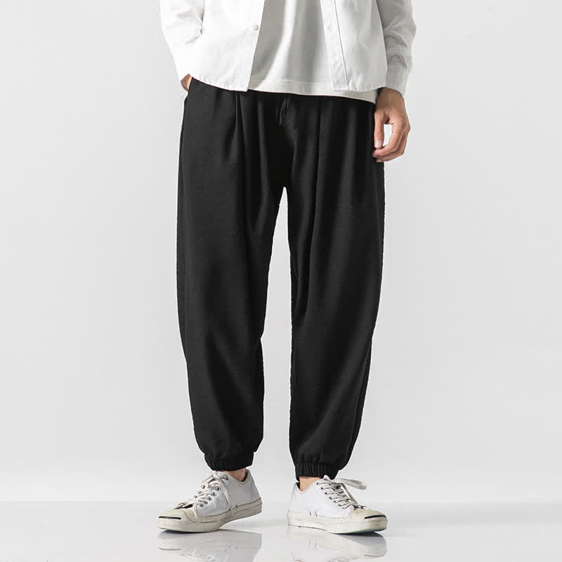 Buddha Stones Pantaloni corti da uomo a tinta unita con coulisse, modello casual primavera/estate, con tasca. - Nero - US/UK/AU46, EU56 (5XL) - image 5