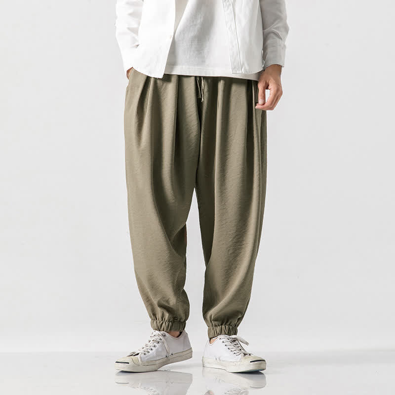 Buddha Stones Pantaloni corti da uomo a tinta unita con coulisse, modello casual primavera/estate, con tasca. - Tan - US/UK/AU46, EU56 (5XL) - image 0