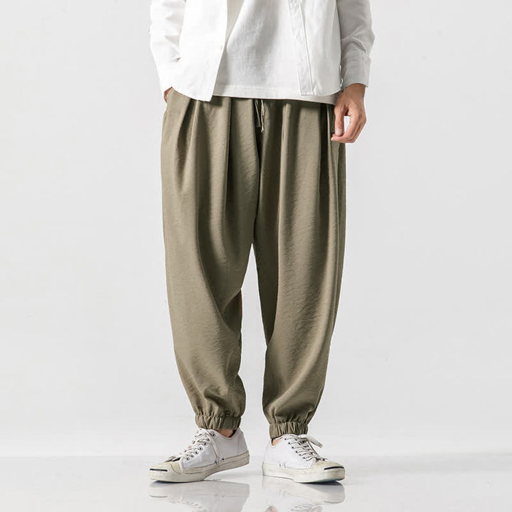 Buddha Stones Pantaloni corti da uomo a tinta unita con coulisse, modello casual primavera/estate, con tasca. - Tan - US/UK/AU46, EU56 (5XL) - image 0