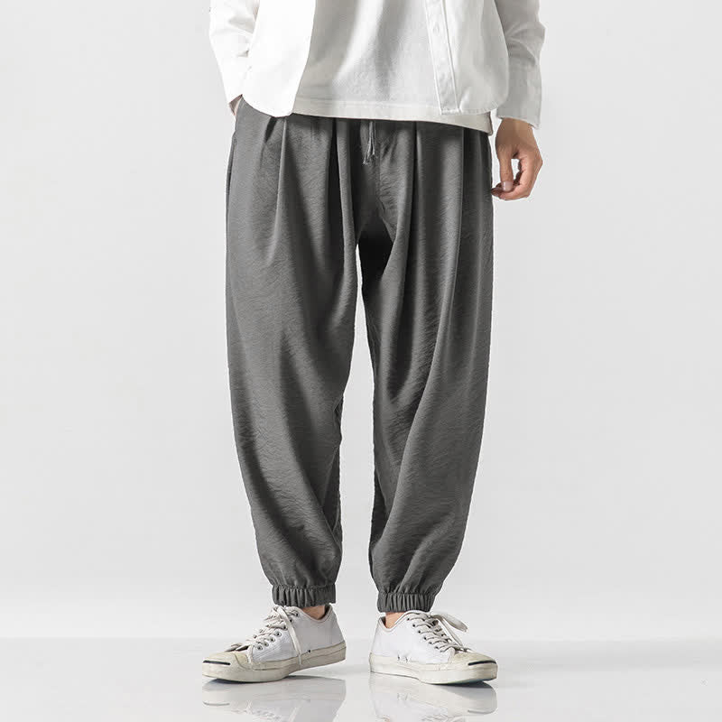 Buddha Stones Pantaloni corti da uomo a tinta unita con coulisse, modello casual primavera/estate, con tasca. - Grigio scuro - US/UK/AU46, EU56 (5XL) - image 21
