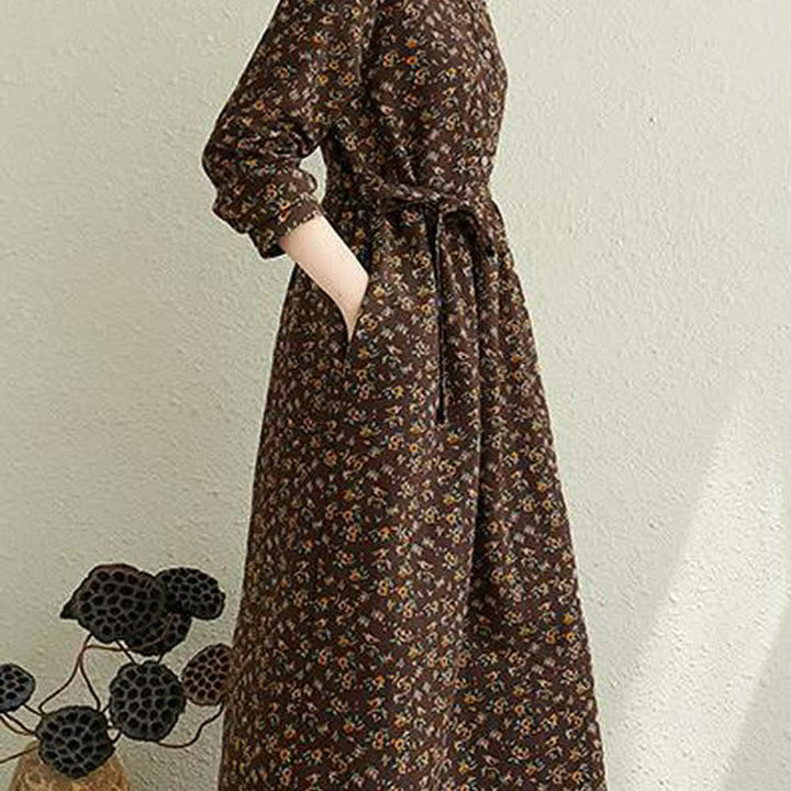 Buddha Stones Abito da donna autunnale casual vintage con bottoni e stampa floreale, maniche lunghe e tasca. - image 18