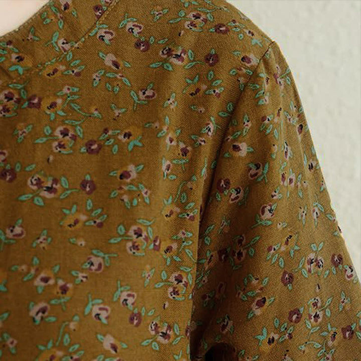 Buddha Stones Abito da donna autunnale casual vintage con bottoni e stampa floreale, maniche lunghe e tasca. - image 6