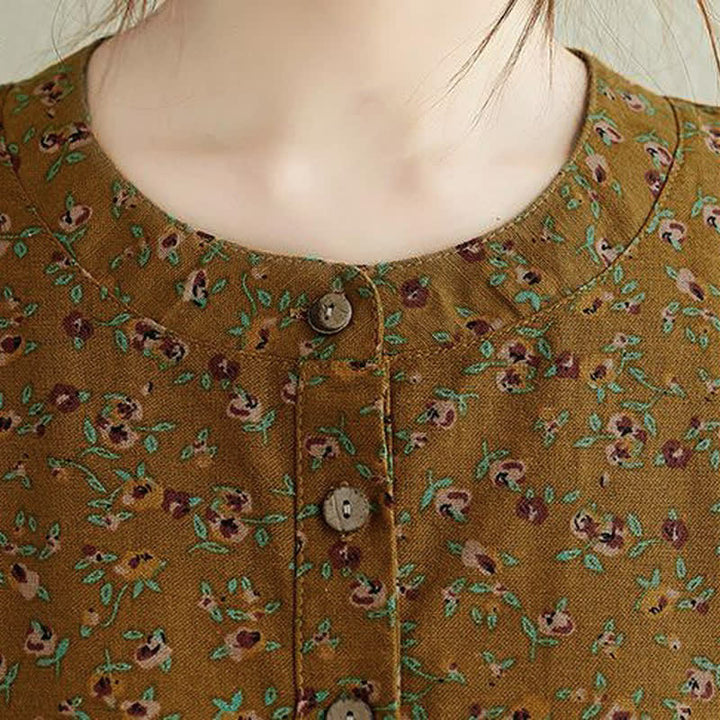 Buddha Stones Abito da donna autunnale casual vintage con bottoni e stampa floreale, maniche lunghe e tasca. - image 4