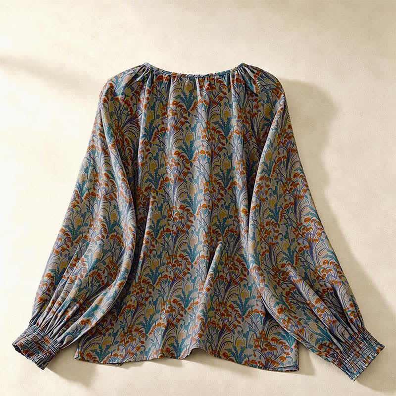 Buddha Stones Camicie a maniche lunghe da donna con stampa floreale vintage autunnale - image 1