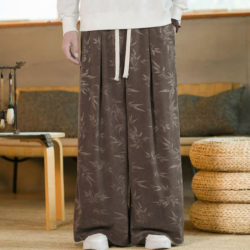 Buddha Stones Pantaloni da uomo a gamba dritta con coulisse, stile vintage, per autunno/inverno, con motivo a foglie di bambù e tasca. - image 16