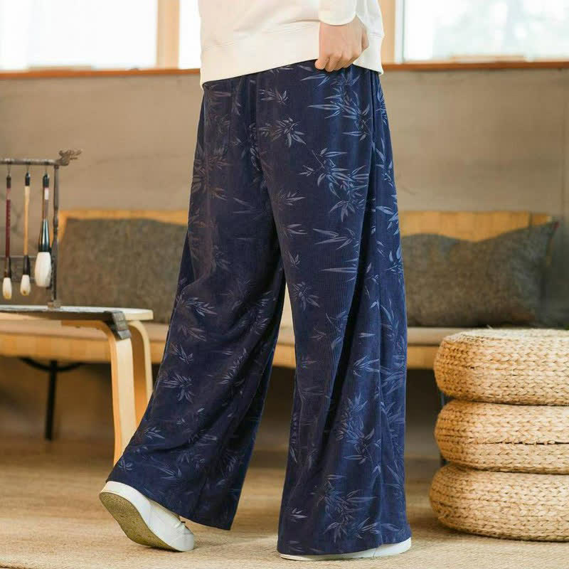 Buddha Stones Pantaloni da uomo a gamba dritta con coulisse, stile vintage, per autunno/inverno, con motivo a foglie di bambù e tasca. - image 14