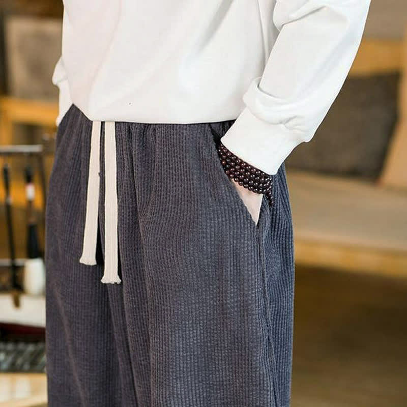 Buddha Stones Pantaloni da uomo a gamba affusolata, minimalisti, con coulisse, tinta unita, per autunno/inverno, modello casual e minimalista, con tasca. - image 5