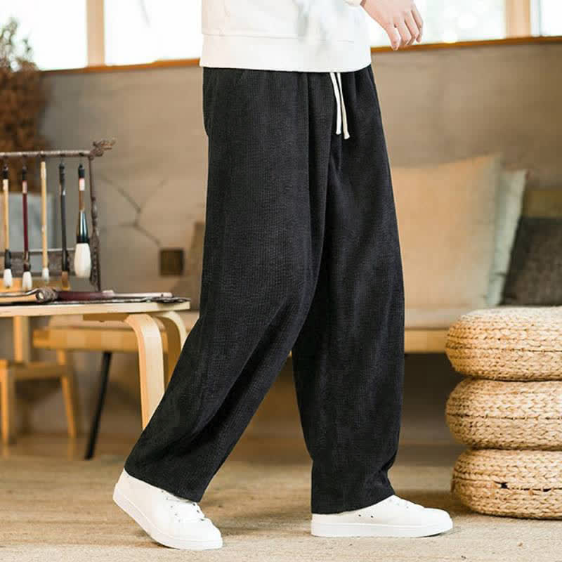 Buddha Stones Pantaloni da uomo a gamba affusolata, minimalisti, con coulisse, tinta unita, per autunno/inverno, modello casual e minimalista, con tasca. - image 11