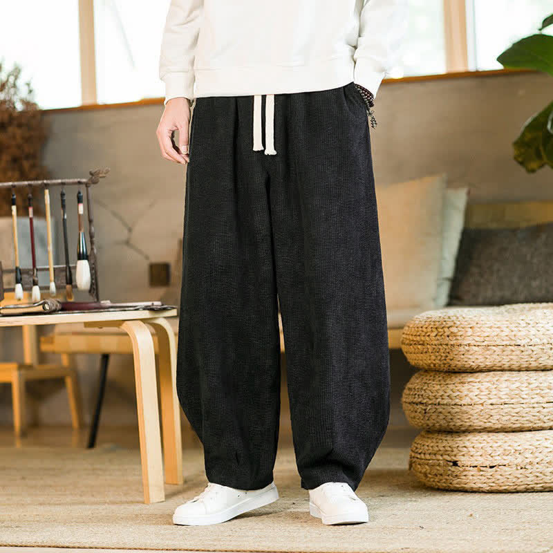 Buddha Stones Pantaloni da uomo a gamba affusolata, minimalisti, con coulisse, tinta unita, per autunno/inverno, modello casual e minimalista, con tasca. - Nero - US/UK/AU46, EU56 (5XL) - image 8