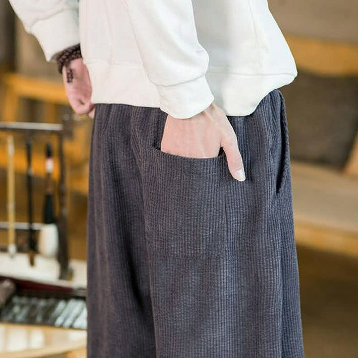 Buddha Stones Pantaloni da uomo a gamba affusolata, minimalisti, con coulisse, tinta unita, per autunno/inverno, modello casual e minimalista, con tasca. - image 6