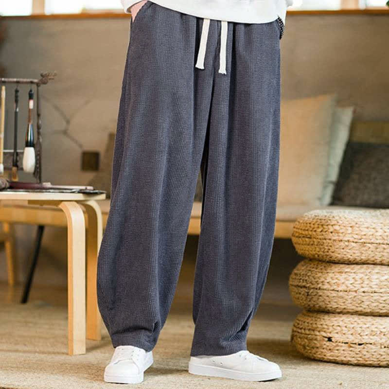 Buddha Stones Pantaloni da uomo a gamba affusolata, minimalisti, con coulisse, tinta unita, per autunno/inverno, modello casual e minimalista, con tasca. - image 2