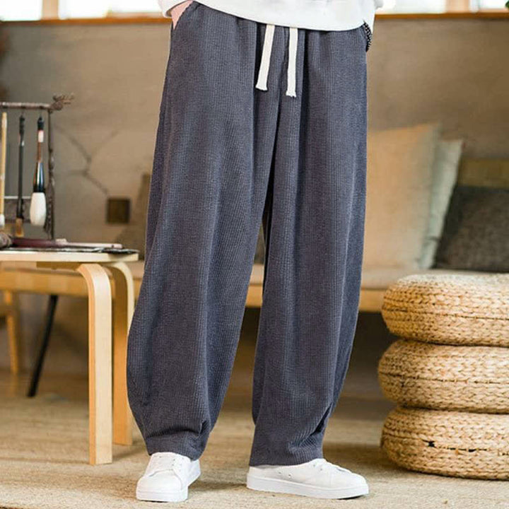Buddha Stones Pantaloni da uomo a gamba affusolata, minimalisti, con coulisse, tinta unita, per autunno/inverno, modello casual e minimalista, con tasca. - image 2