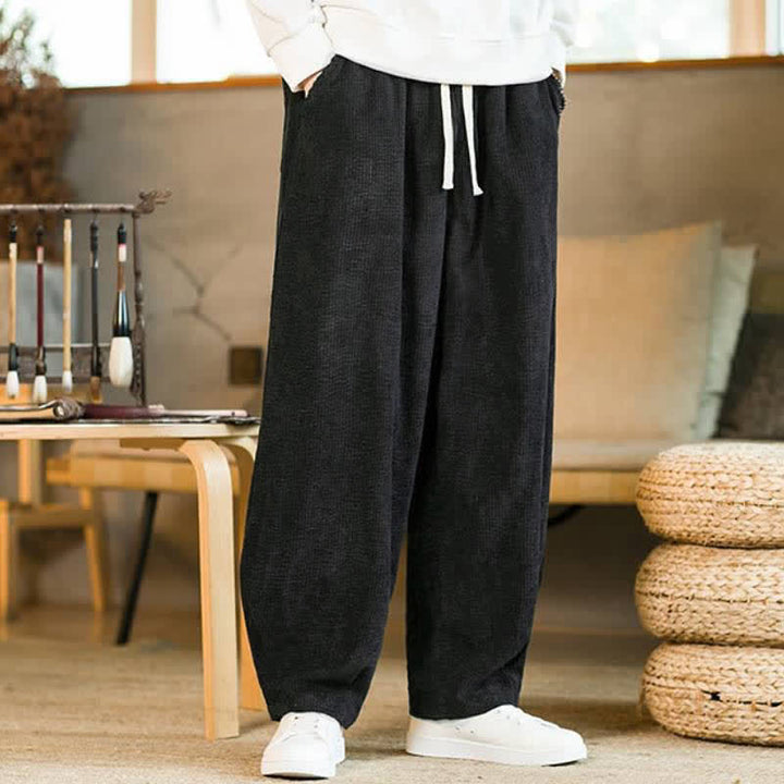 Buddha Stones Pantaloni da uomo a gamba affusolata, minimalisti, con coulisse, tinta unita, per autunno/inverno, modello casual e minimalista, con tasca. - image 10