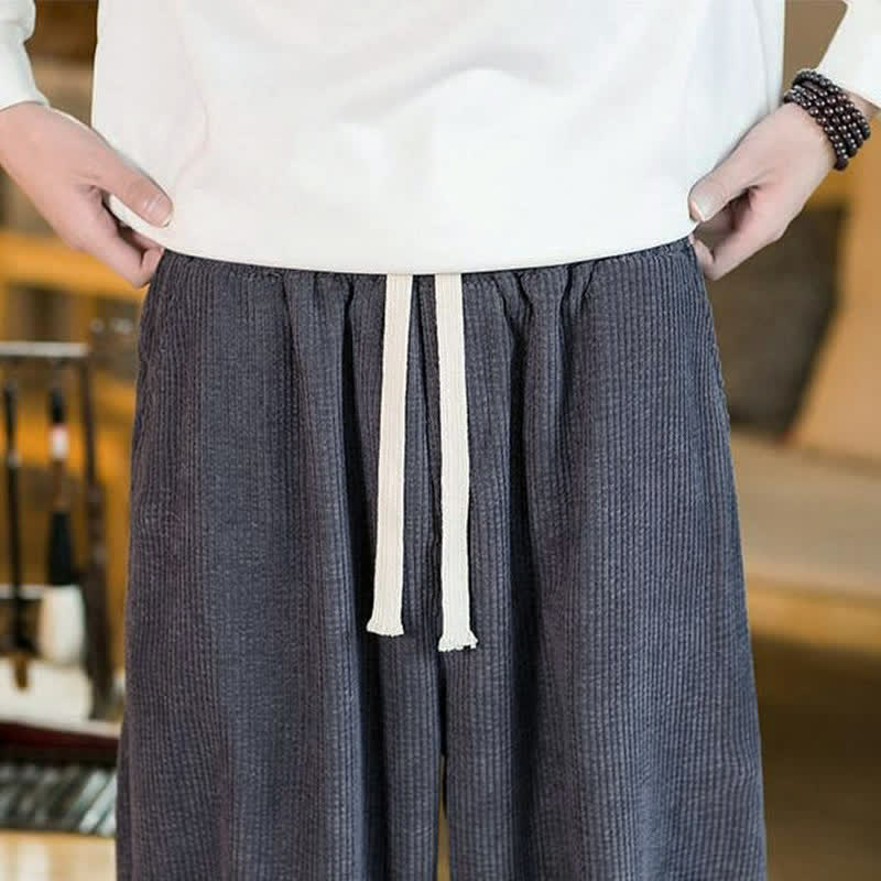 Buddha Stones Pantaloni da uomo a gamba affusolata, minimalisti, con coulisse, tinta unita, per autunno/inverno, modello casual e minimalista, con tasca. - image 4