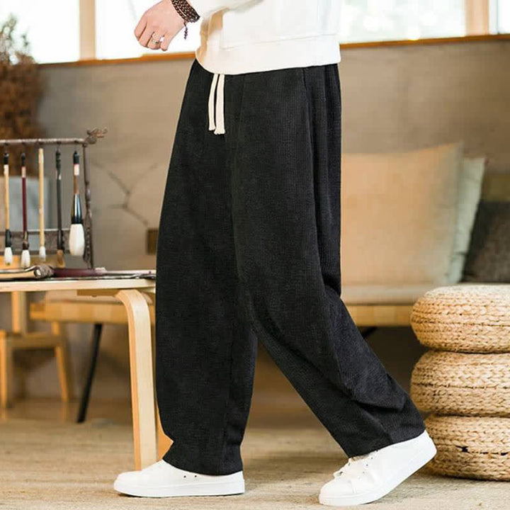 Buddha Stones Pantaloni da uomo a gamba affusolata, minimalisti, con coulisse, tinta unita, per autunno/inverno, modello casual e minimalista, con tasca. - image 9